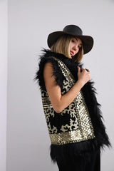 ibBan Hand Embroidered Winter Gilet | Women's Fur Gilet - Alara