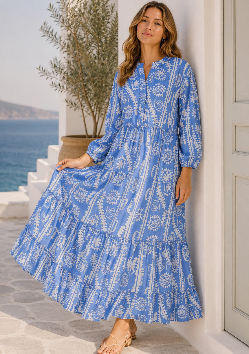 Maxivestido de algodón con cuello en V para mujer - Asheer