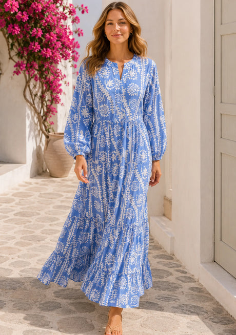 Maxivestido de algodón con cuello en V para mujer - Asheer