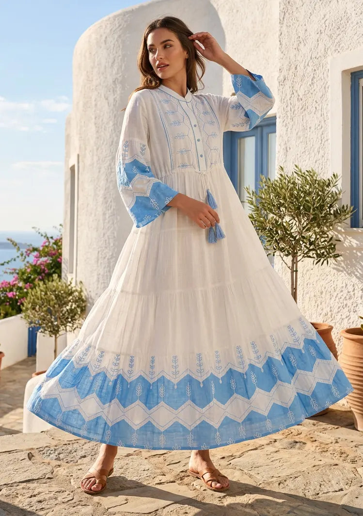 ibBan Cotton Long Tunic Dress with Hand Embroidery - Hira Long Tunic