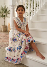 Robe longue en coton à col en V pour fille - Aina