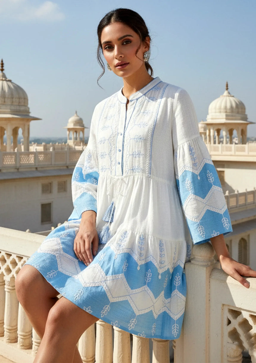 ibBan Cotton Short Tunic with Hand Embroidery-Hira Short Tunic