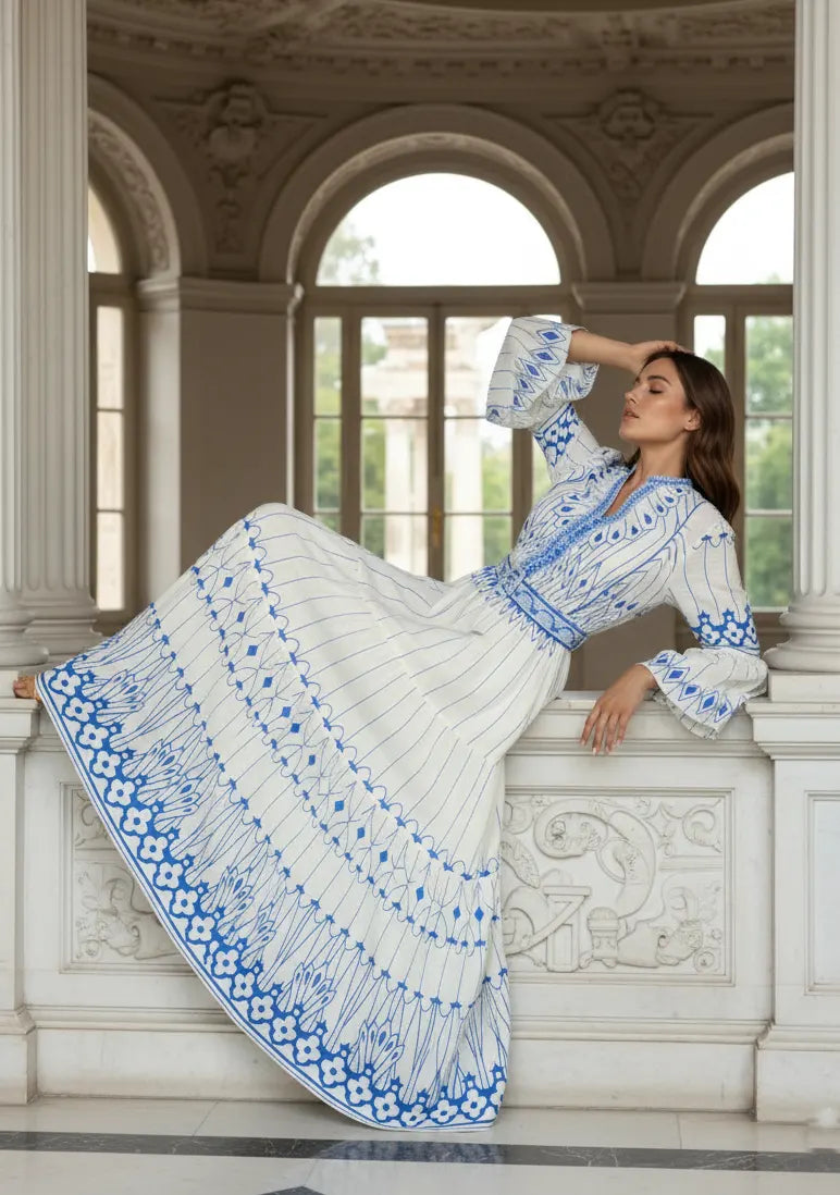 ibBan Cotton Long Tunic Dress with Hand Embroidery - Meerab Long Tunic