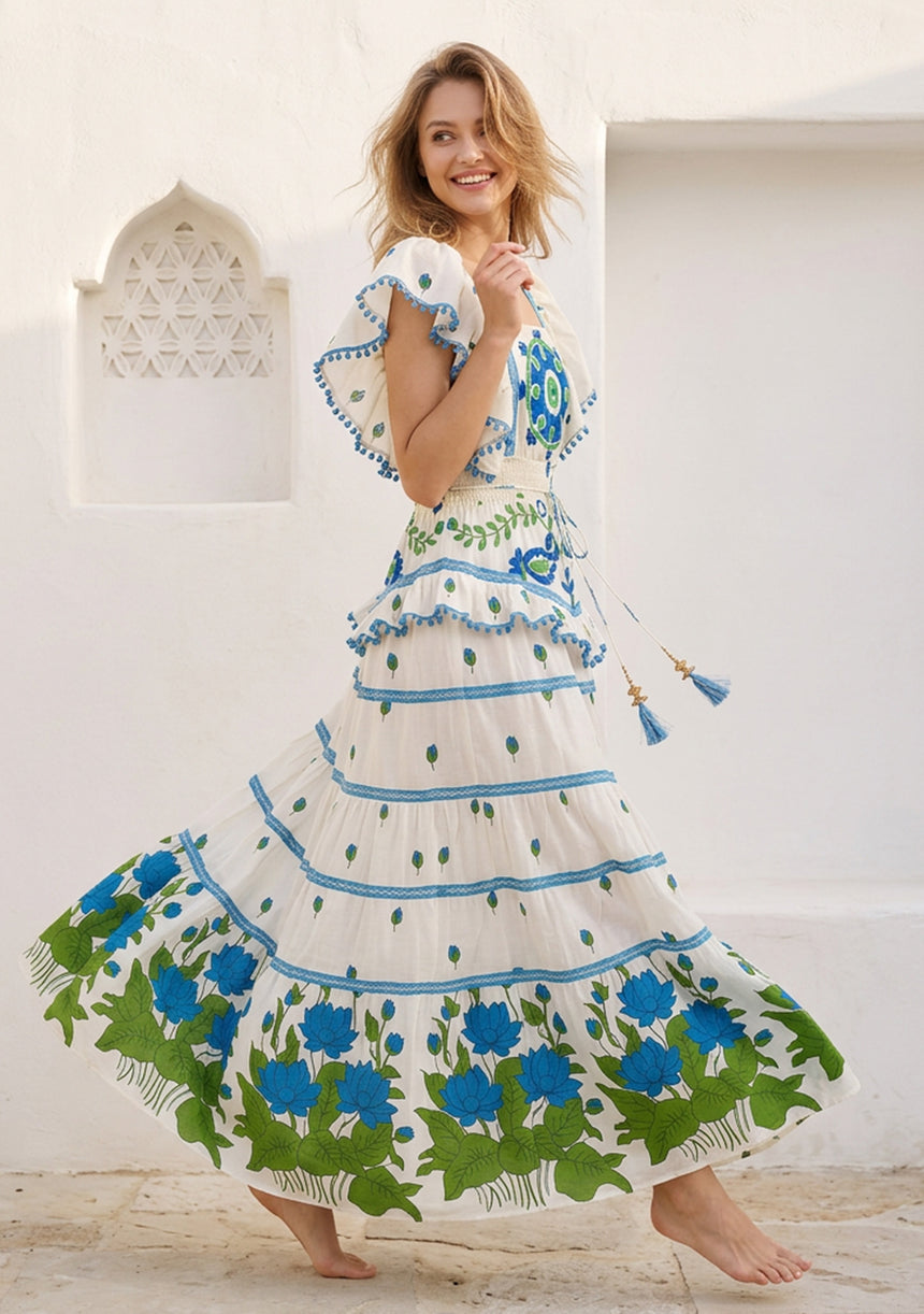 ibBan Hand Embroidered Cotton Maxi Dress-Akira Long Dress