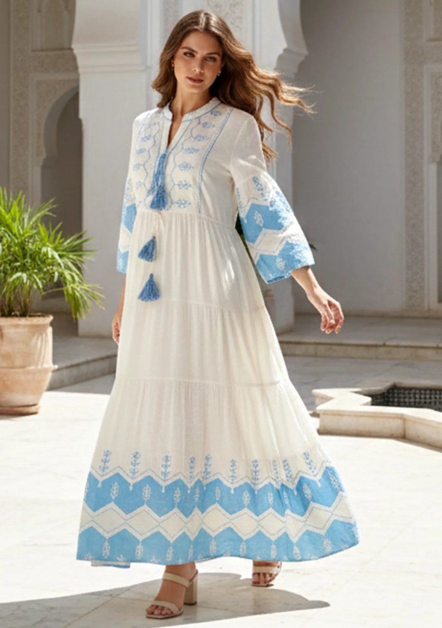 ibBan Cotton Long Tunic Dress with Hand Embroidery - Hira Long Tunic
