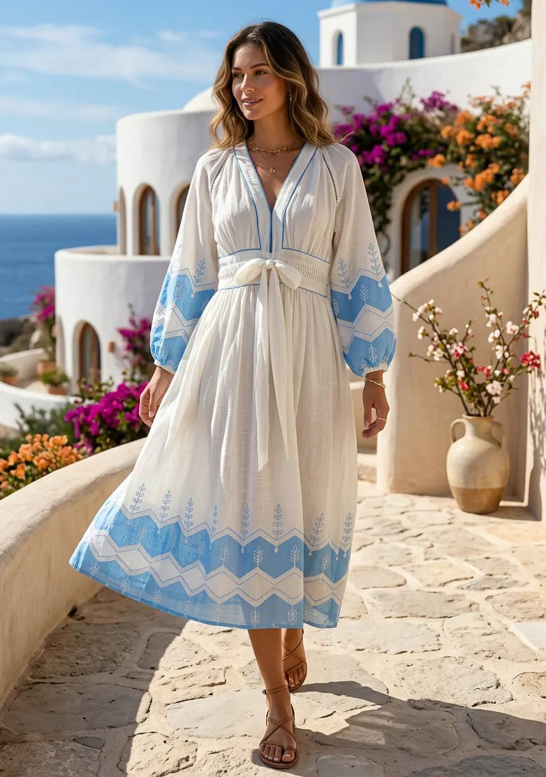IbBan Women's Cotton Embroidered Long Dress | ibBan Luxury Resort Wear - Hira