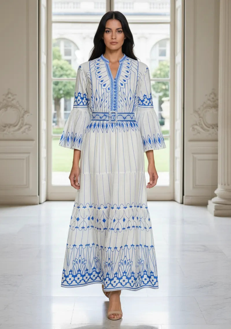ibBan Cotton Long Tunic Dress with Hand Embroidery - Meerab Long Tunic