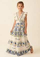 Vestido largo de algodón con cuello en V para niña - Aina
