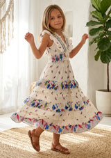 Robe longue en coton à col en V pour fille - Aina