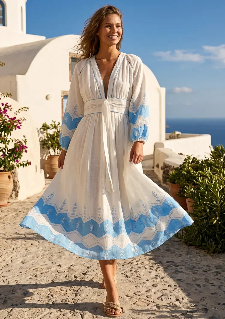 IbBan Women's Cotton Embroidered Long Dress | ibBan Luxury Resort Wear - Hira