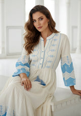 ibBan Cotton Long Tunic Dress with Hand Embroidery - Hira Long Tunic