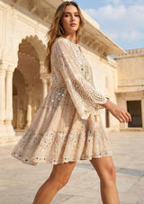 ibBan Hand Embroidered Cotton Short Tunic Dress -Mehak Short  Tunic