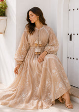 Vestido largo de algodón con cuello redondo para mujer - Bisma