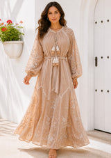 Vestido largo de algodón con cuello redondo para mujer - Bisma