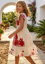 Robe en coton imprimé col en V pour fille - Yamira