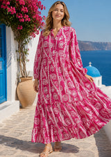 Maxivestido de algodón con cuello en V para mujer - Asheer