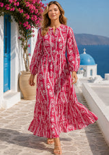 Maxivestido de algodón con cuello en V para mujer - Asheer