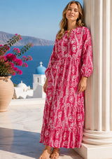 Maxivestido de algodón con cuello en V para mujer - Asheer