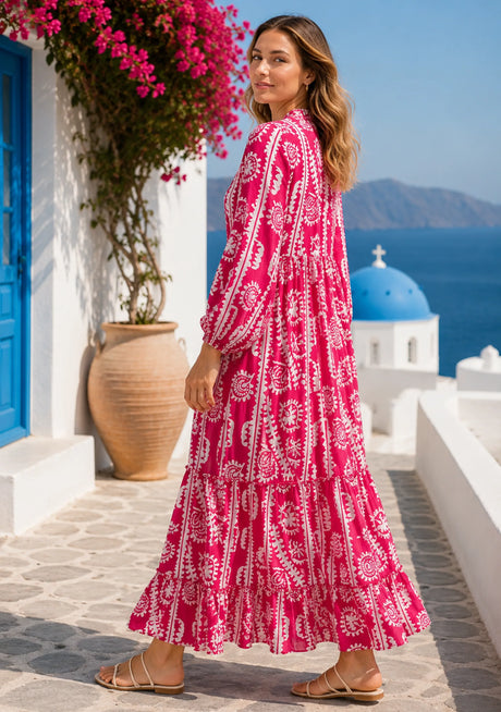 Maxivestido de algodón con cuello en V para mujer - Asheer