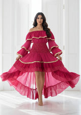 Vestido maxi de algodón bordado a mano de manga larga para mujer - Umida