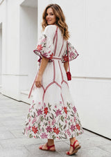 ibBan Blue Floral Hand Embroidered Cotton Long Dress - Imaani Long Dress
