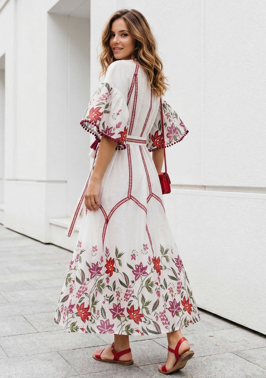ibBan Blue Floral Hand Embroidered Cotton Long Dress - Imaani Long Dress