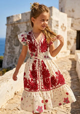 Robe en coton imprimé col en V pour fille - Yamira