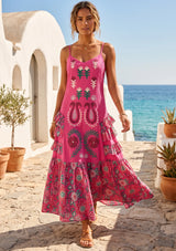 ibBan Embroidered Cotton Strap Maxi Dress with Floral Print - Huwa