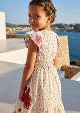 Robe en coton imprimé col en V pour fille - Yamira