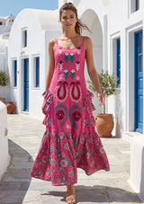 ibBan Embroidered Cotton Strap Maxi Dress with Floral Print - Huwa