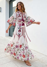 ibBan Blue Floral Hand Embroidered Cotton Long Dress - Imaani Long Dress
