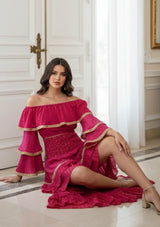 Vestido maxi de algodón bordado a mano de manga larga para mujer - Umida