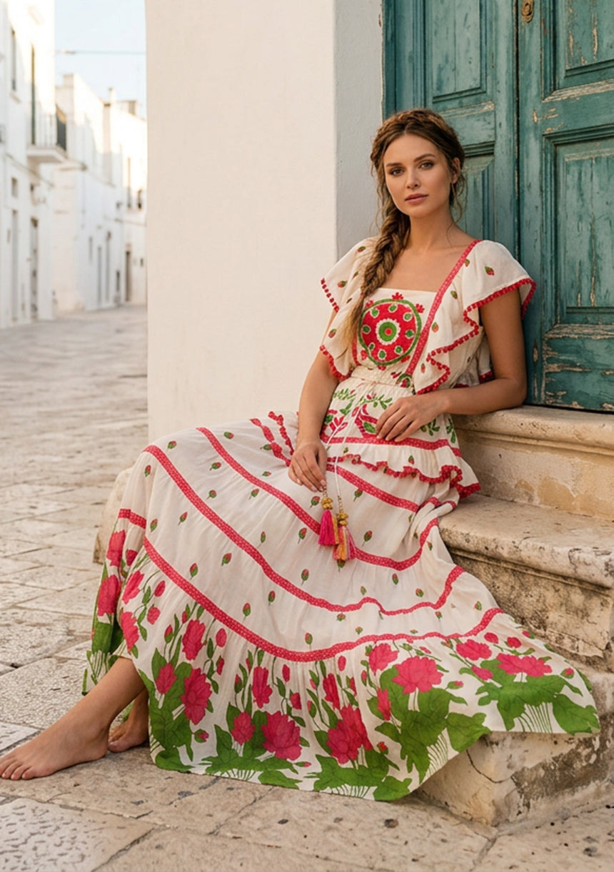 ibBan Hand Embroidered Cotton Maxi Dress-Akira Long Dress