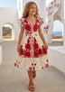 Robe en coton imprimé col en V pour fille - Yamira