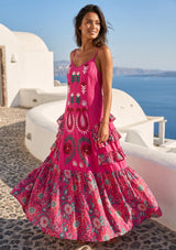 ibBan Embroidered Cotton Strap Maxi Dress with Floral Print - Huwa