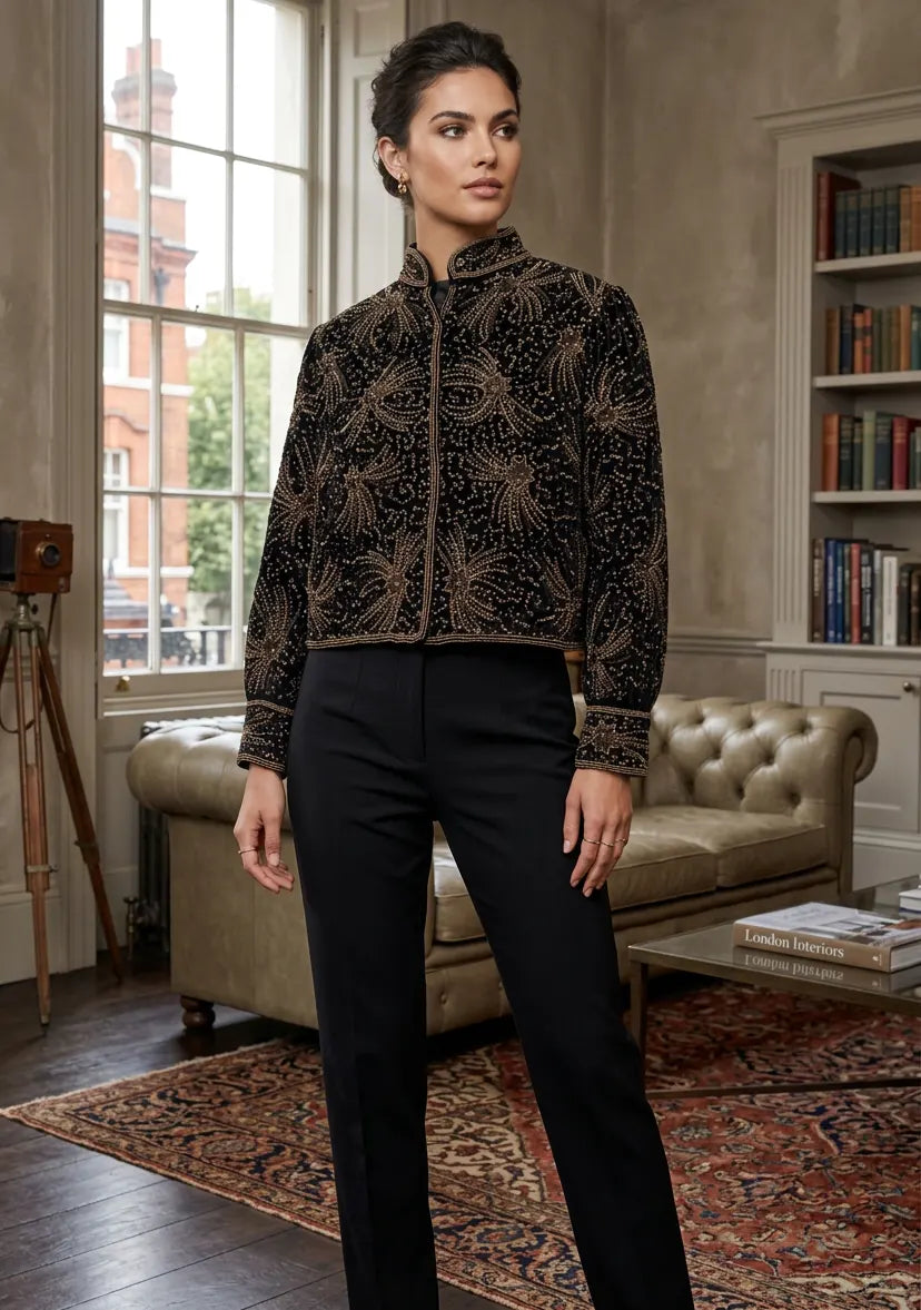 ibBan Luxury Heavy Hand Embroidered Winter Jacket | Women's Designer Statement Jacket - Idli