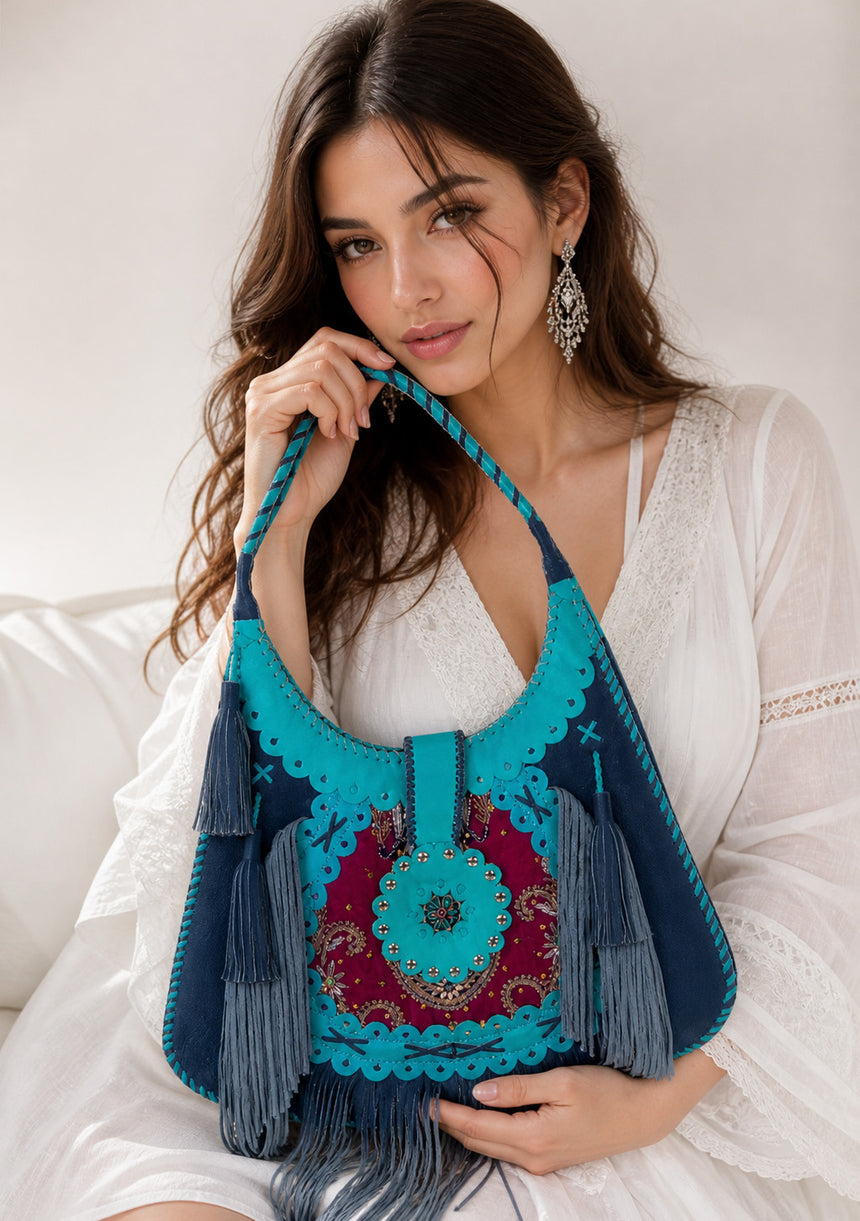 Bolso de cuero bordado para mujer - Ibiza