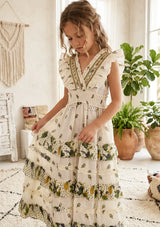 Robe longue en coton à col en V pour fille - Aina