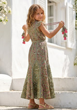 Girls' Shimmer Cotton dress  Round Tie-Up Neck - Seliza
