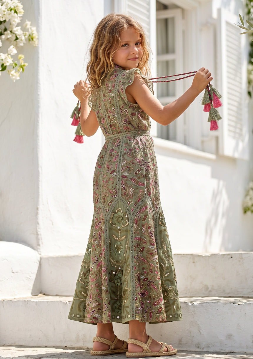 Girls' Shimmer Cotton dress  Round Tie-Up Neck - Seliza