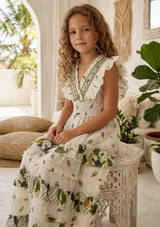 Robe longue en coton à col en V pour fille - Aina