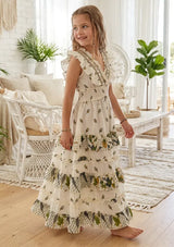 Robe longue en coton à col en V pour fille - Aina