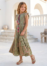 Girls' Shimmer Cotton dress  Round Tie-Up Neck - Seliza