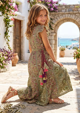 Girls' Shimmer Cotton dress  Round Tie-Up Neck - Seliza
