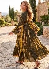 Maxivestido de lino de cuello redondo para mujer - Estilo tubo