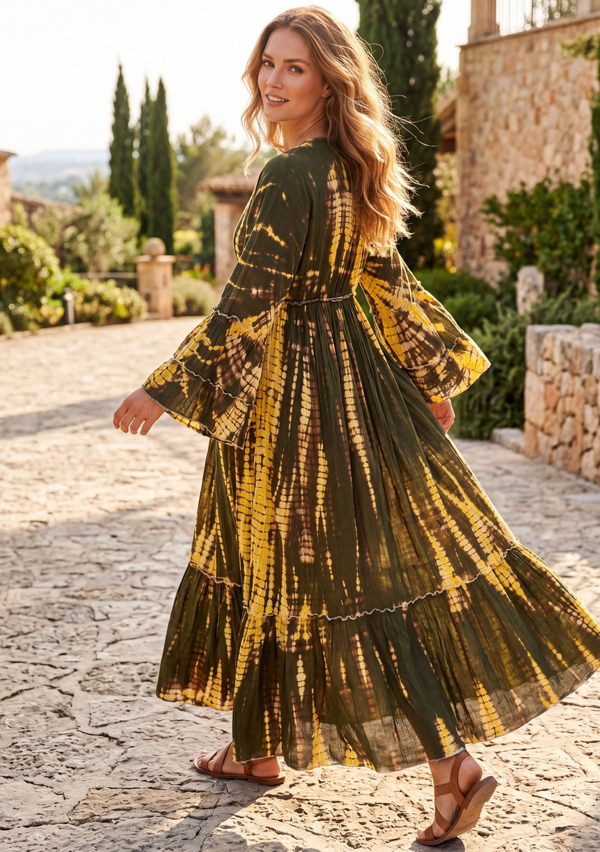 Maxivestido de lino de cuello redondo para mujer - Estilo tubo