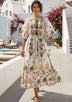 Women's Hand Embroidered Luxury Cotton Long Dress Round Tie-Up Neck - Ashira
