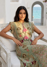 Women's Hand Embroidered Luxury Cotton Long Dress Round Tie-Up Neck - Seliza