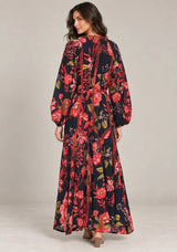 IbBan Black Floral Print Cotton Long Dress - Almasa