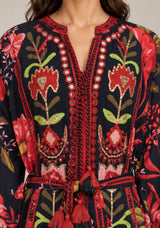 IbBan Black Floral Print Cotton Long Dress - Almasa